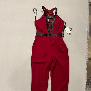 RED HOT JUMPSUIT WITH LEATHER DETAIL
